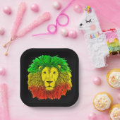 ラスタ獅子頭レッド黄緑スケッチジャマイカ ペーパープレート (パーティー)