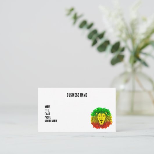 ラスタ獅子頭レッド黄緑スケッチジャマイカ 名刺 (スタンド正面)