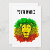 ラスタ獅子頭レッド黄緑スケッチジャマイカ 招待状 (正面/裏面)