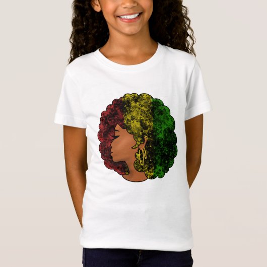 ラスタ 黒人 少女 女性 アフロ 赤 黄 緑 Tシャツ (正面)