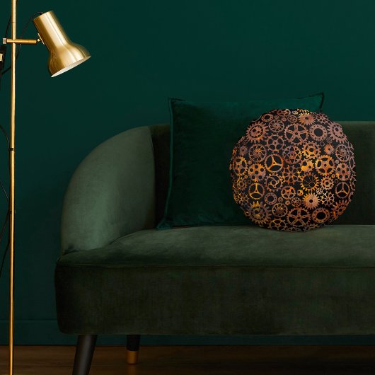 ラスティすごいカラフルギアステームパンク ラウンドクッション