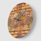 ラスティアンティーク旧世界地図の歴史デザイナー時計 ラージ壁時計 (傾斜)