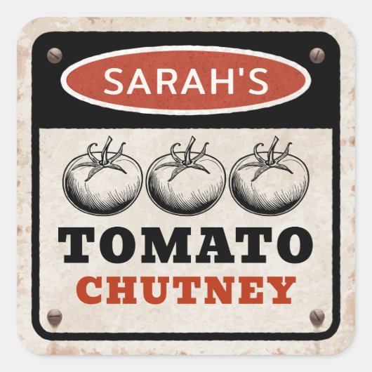 ラスティカスタムトマトチャツニーラベル(サイン付きグランジ) スクエアシール (正面)