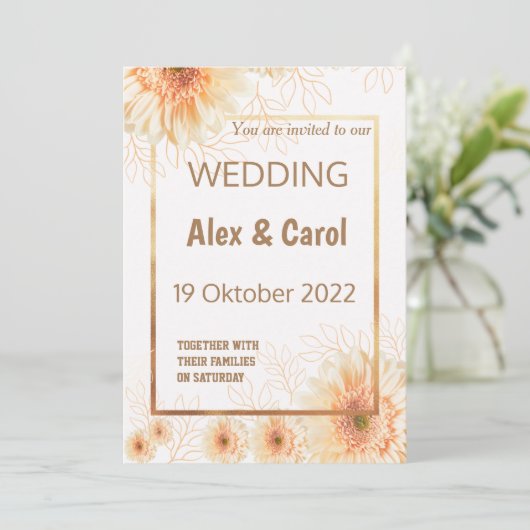 ラスティグエレガントベエシンプルージブラウンフローラ結婚ズ 招待状 (スタンド正面)