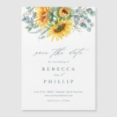 ラスティックなひまわりとユーカリのウェディング・セーブ・ザ・デート マグネット招待状 (正面)