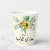 ラスティックなひまわりとユーカリのグリーンがおしゃれなブライダルシャワーの紙コップ 紙コップ (正面)