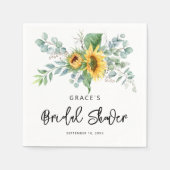 ラスティックなひまわりとユーカリのグリーンがプリントされたウェディングシャワーの紙ナプキン スタンダードカクテルナプキン (正面)