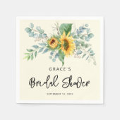 ラスティックなひまわりとユーカリのグリーンがプリントされたウェディングシャワーの紙ナプキン スタンダードカクテルナプキン (正面)