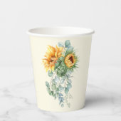 ラスティックなひまわりとユーカリのグリーンが飾られたウェディングシャワーの紙コップ 紙コップ (裏面)
