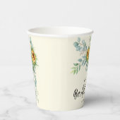 ラスティックなひまわりとユーカリのグリーンが飾られたウェディングシャワーの紙コップ 紙コップ (右)