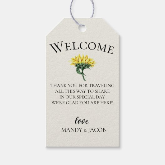 ラスティックなひまわりウェディングウェルカムバッグ ギフトタグ (正面)