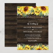 ラスティックなひまわりフラワーストリングライト ウェディング 招待状 (正面/裏面)
