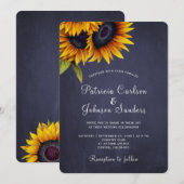 ラスティックなひまわり ネイビー ゴールドの結婚式 招待状 (正面/裏面)