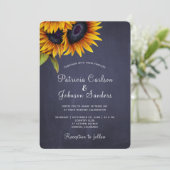 ラスティックなひまわり ネイビー ゴールドの結婚式 招待状 (スタンド正面)