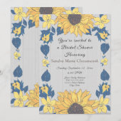 ラスティックなひまわり フラワーのウェディング ブライダルシャワー 招待状 (正面/裏面)