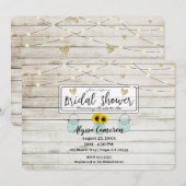 ラスティックなひまわり メイソンジャーとライト ブライダルシャワー 招待状 (正面/裏面)