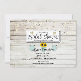 ラスティックなひまわり メイソンジャーとライト ブライダルシャワー 招待状