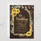 ラスティックなひまわり ライト レース アーチのウェディング 招待状 (正面)