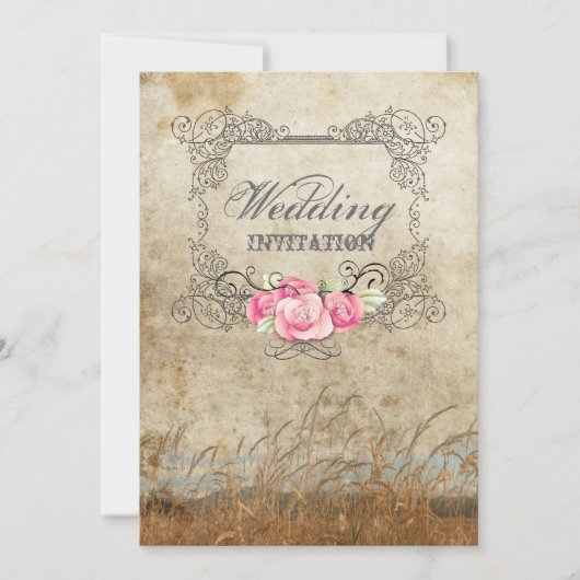 ラスティックなウェスタンカントリーの屋外ウェディング 招待状 (正面)