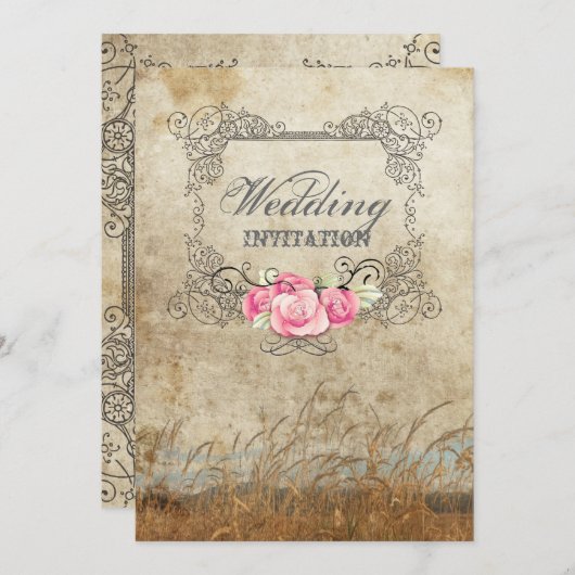 ラスティックなウェスタンカントリーの屋外ウェディング 招待状 (正面/裏面)