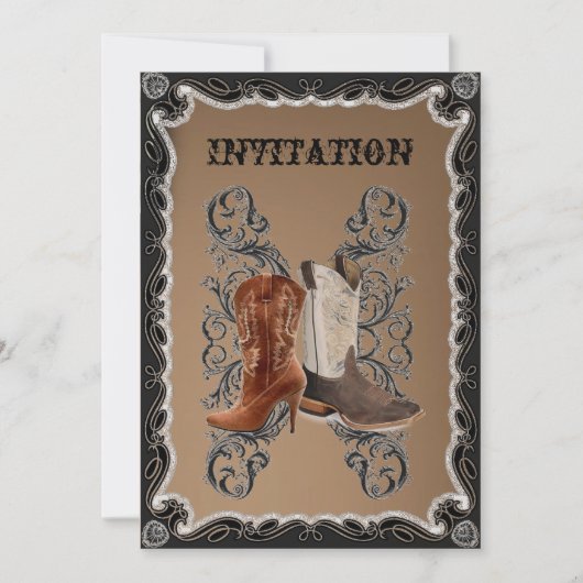 ラスティックなウェスタンカントリーカウボーイウェディング 招待状 (正面)