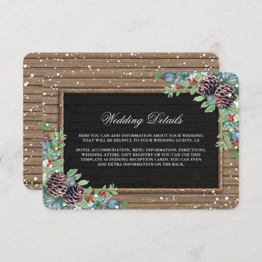 ラスティックなカントリークリスマス冬の結婚式の詳細 招待状 (正面/裏面)