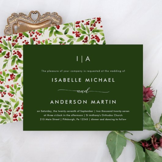 ラスティックなクリスマスウェディンググリーン 招待状