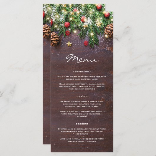 ラスティックなクリスマスホリデーディナーパーティー メニュー (正面/裏面)