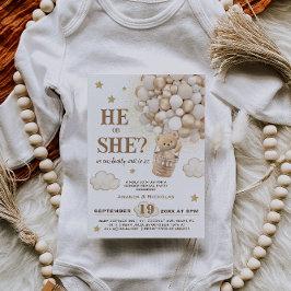 ラスティックなジェンダー・リビール・テディベア・バルーン 招待状