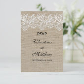 ラスティックなジュートとレースの結婚式出欠確認カード 出欠カード (スタンド正面)