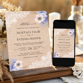 ラスティックなジュートレースの紫の花のイスラム式結婚式 招待状