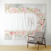 ラスティックなセージグリーンとピンクの花のアーチ タペストリー (インサイチュ(横))