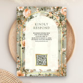 ラスティックなセージグリーンの桃の花をフィーチャーしたムスリムのウェディング 招待状