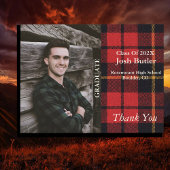 ラスティックなチェック柄 卒業発表と感謝メッセージ ポストカード