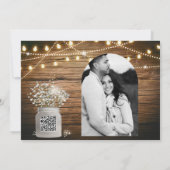 ラスティックなメイソンジャーとライトのベイビーズブレス フラワー 招待状 (裏面)