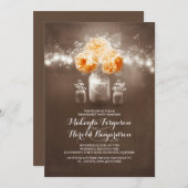 ラスティックなメイソンジャーと納屋の照明がかかったエンゲージメントパーティー 招待状 (正面/裏面)