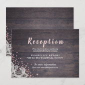 ラスティックなレースと木のバラ輝きの受付カード 招待状 (正面/裏面)