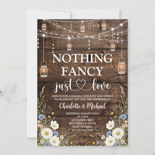 ラスティックなワイルドフラワーの結婚式 Nothing Fancy Just Love 招待状 (正面)
