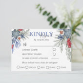 ラスティックな冬のグリーン ウォーターカラー結婚式の出欠確認 出欠カード (スタンド正面)