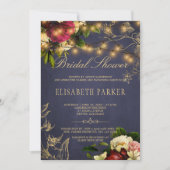 ラスティックな冬の花のネイビー バーガンディ ブライダルシャワー 招待状 (正面)