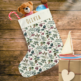 ラスティックな冬の葉とベリーのオーダーメイド ラージクリスマスストッキング
