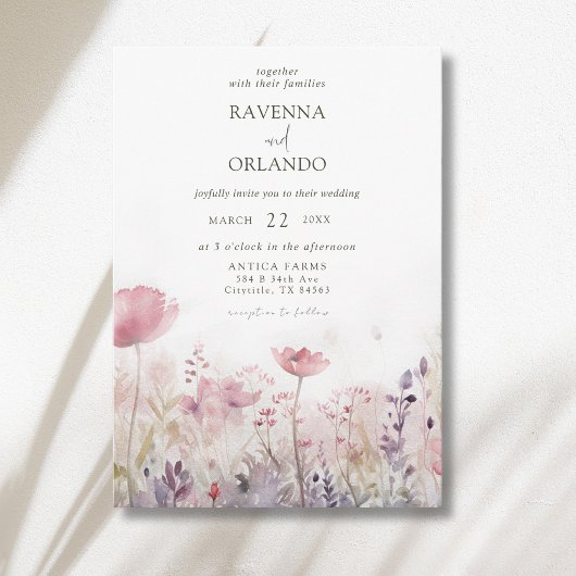 ラスティックな冬の野の花の草原の結婚式 招待状