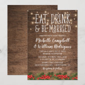 ラスティックな冬の食飲結婚式 ウェディング 招待状 (正面/裏面)