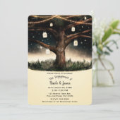 ラスティックな夜のツリーライト & メイソンジャーエンゲージメント 招待状 (スタンド正面)