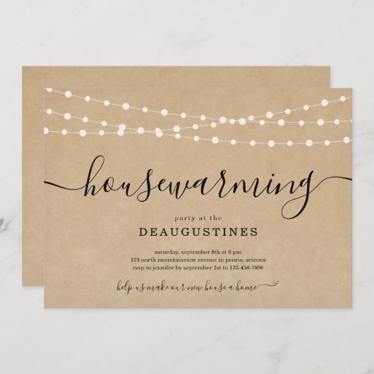 ラスティックな新居パーティー招待状 案内状 (正面/裏面)