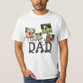 ラスティックな木目調の「I Love You Dad」4枚フォトコラージュ Tシャツ