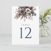 ラスティックな松ぼっくり ウォーターカラー 花のテーブルナンバー 招待状 (スタンド正面)