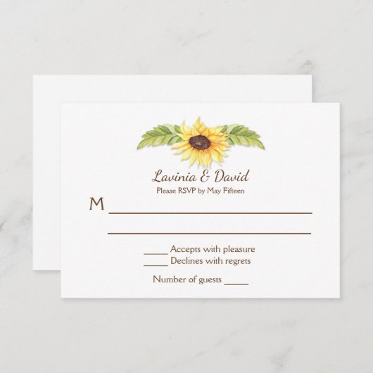 ラスティックな水彩画のひまわりとロングホーンの牛の頭蓋骨のRSVP 招待状 (正面/裏面)