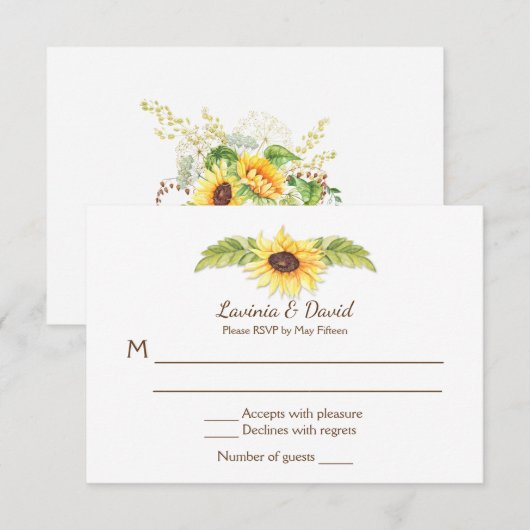 ラスティックな水彩画のひまわり ロングホーン スカル RSVP 招待状 (正面/裏面)