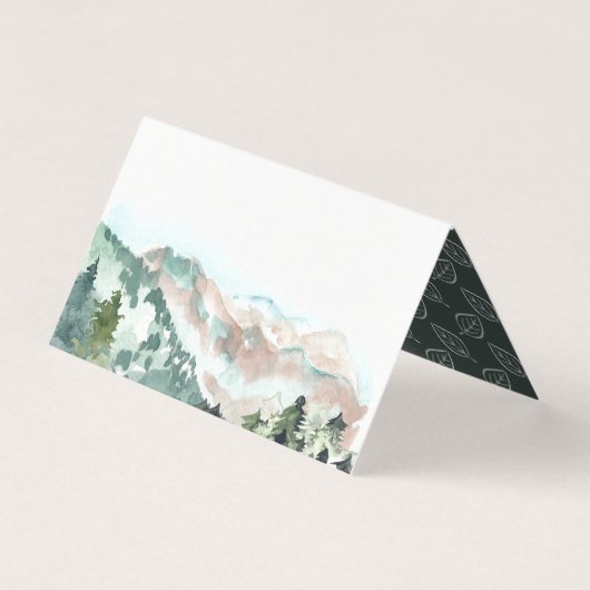 ラスティックな水彩画の山の結婚式プレイスカード 名刺 (正面)